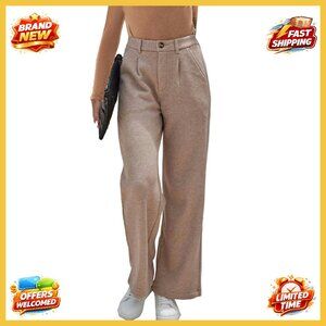 Fleece Lined Wide Leg Work Pants High Waisted Elegant Winter Warm Office